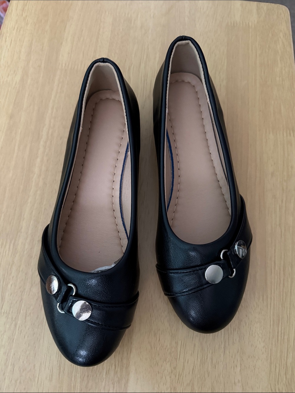 Women's Black Ballet Flats with Silver Stud Detail